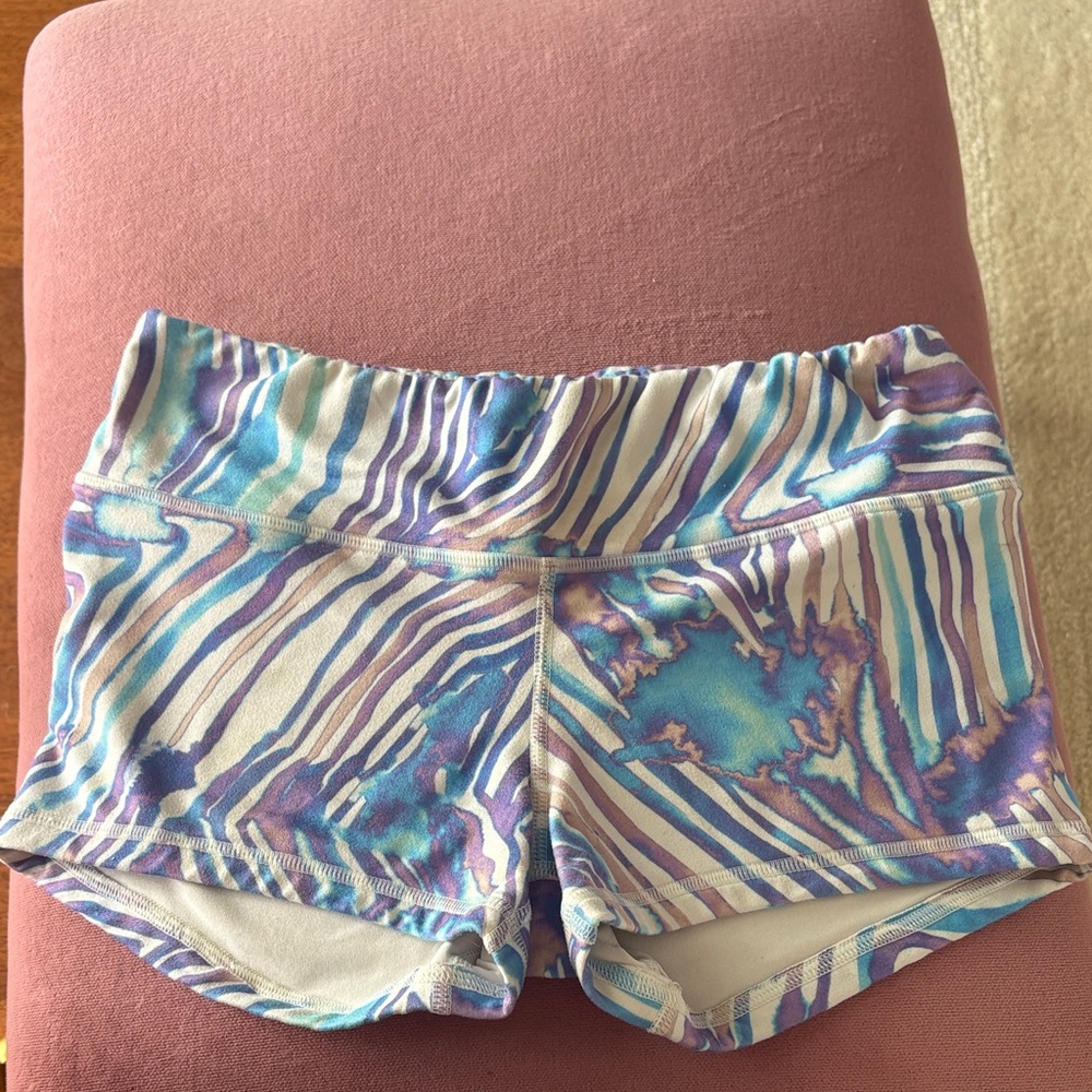 FLEO Bootie/Fitness/Crossfit Shorts Purple, Teal and White Zebra Design